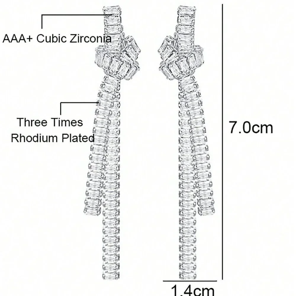 Silver Women's Luxury Cubic Zirconia Water Drop Dangle Earrings